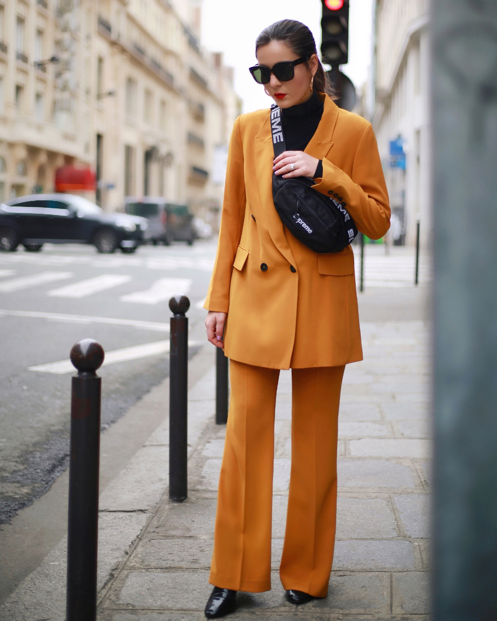 Supreme Waist Bag and a Suit in Paris for Fashion Week