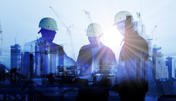 silhouette black man survey and civil engineer stand on ground working